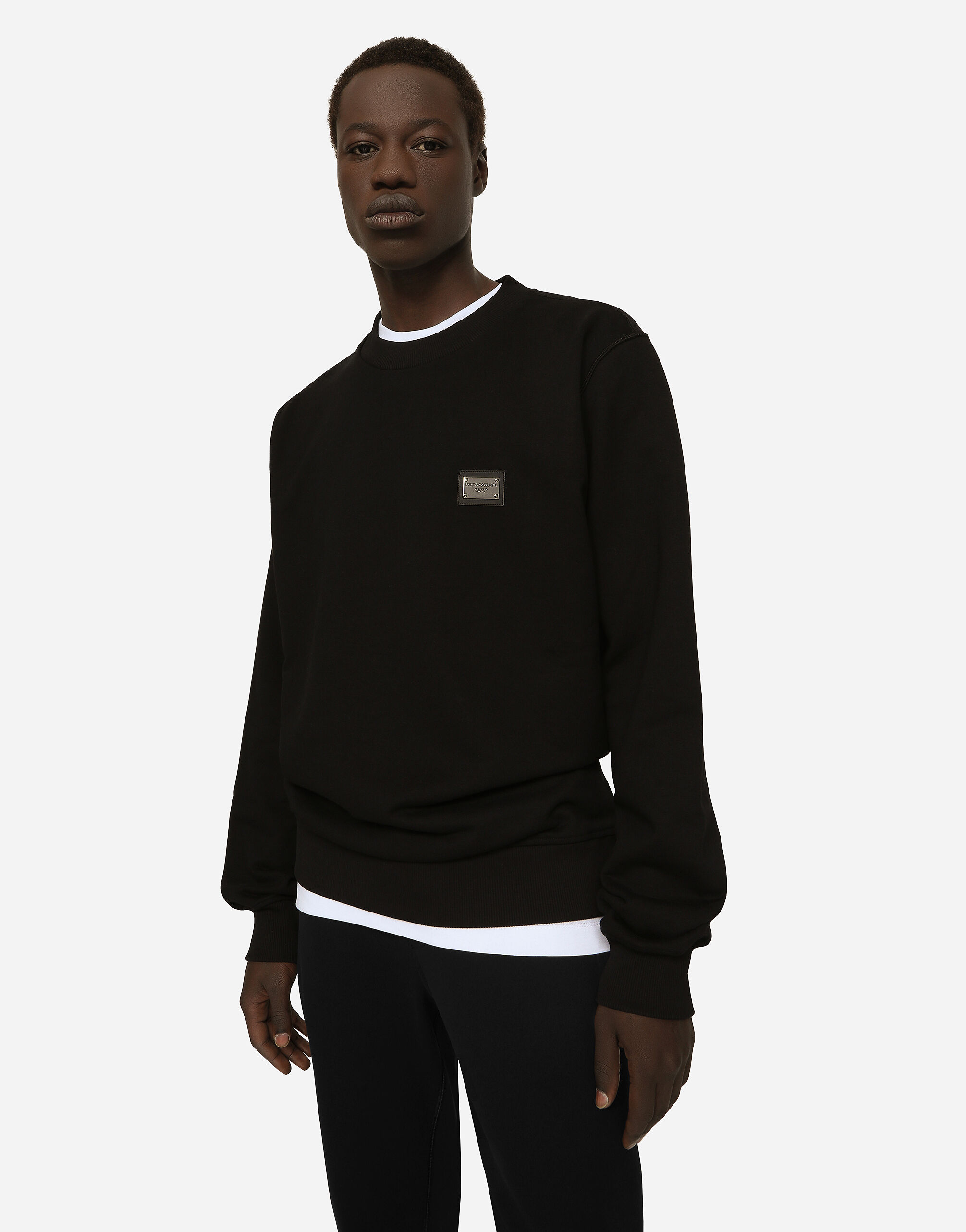 Jersey sweatshirt with branded tag in Black for Men Dolce Gabbana US