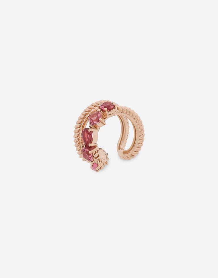 Dolce & Gabbana Mono boucle d’oreille double ear cuff en or rouge 18 ct avec tourmalines roses Rouge WSQA7GWQM01