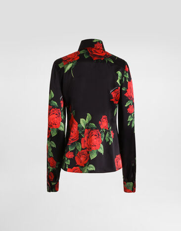 Dolce & Gabbana Hemd aus Satin mit Rosenprint Dolce & Gabbana Hemd aus Satin mit Rosenprint Multicolor F5R64TIS133