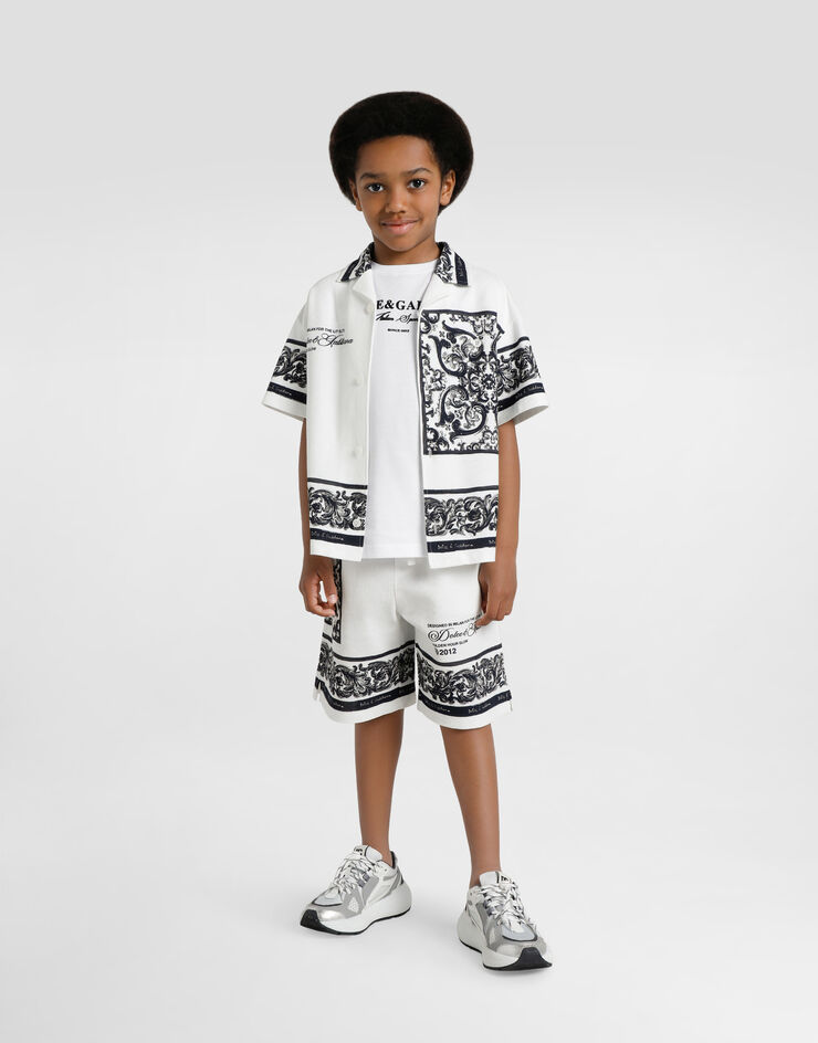 Dolce & Gabbana Camisa de piqué doble con estampado de mayólica Multicolor L4JS48II7HN