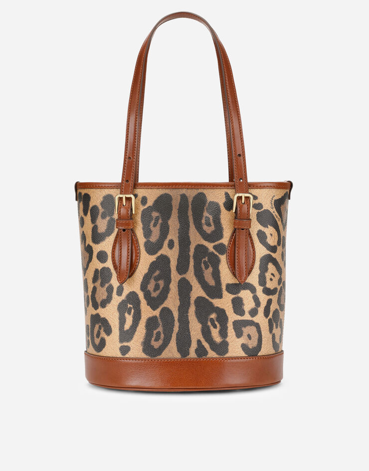Dolce & Gabbana Leopard-print Crespo bucket bag with branded plate Multicolor BB6830AW384