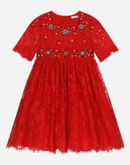 Dolce & Gabbana Chantilly lace dress with gemstones Red EB0003A1067