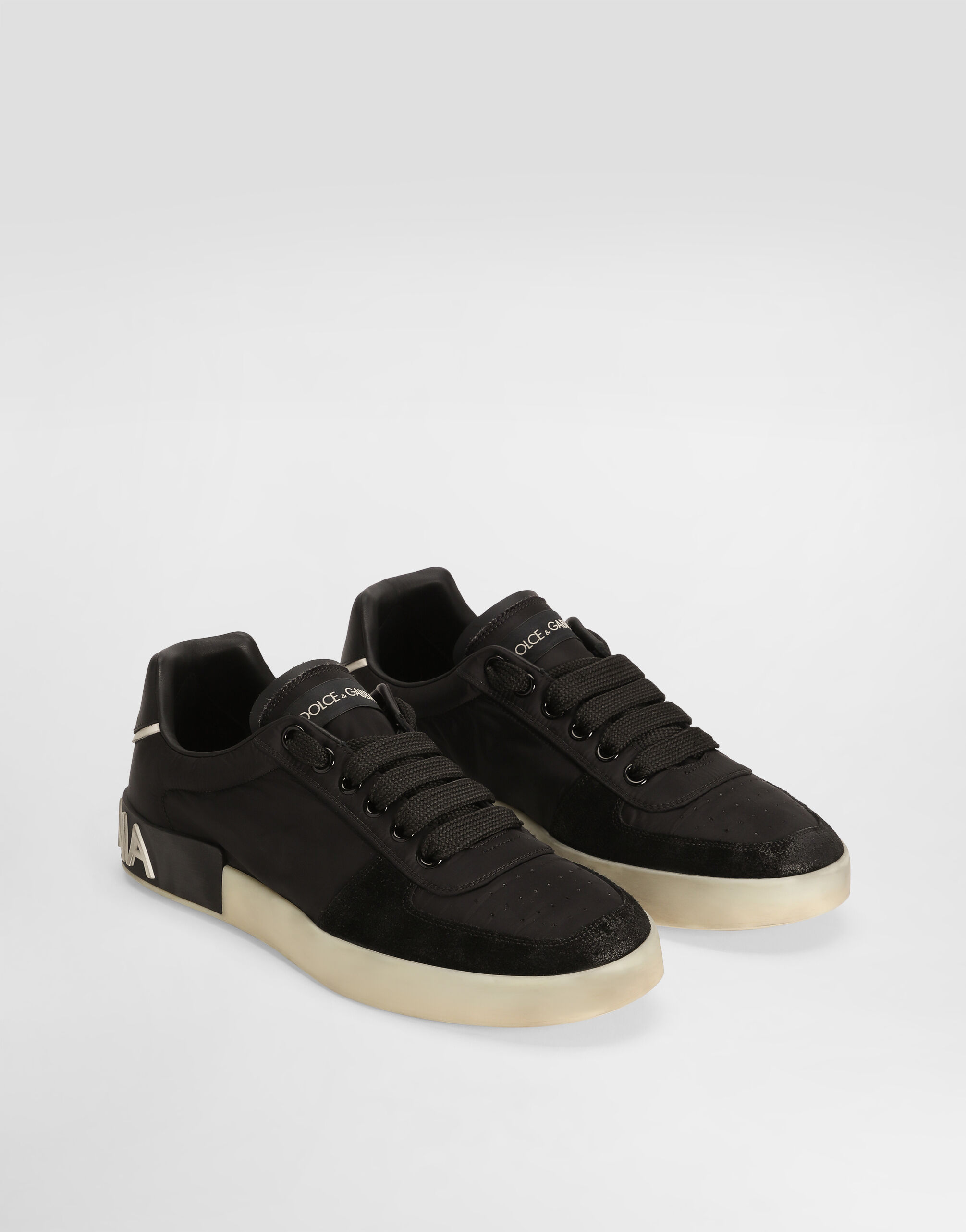 Dolce & Gabbana ブラック チノパン　難あり Portofino nylon and split calfskin sneakers in Black for Men