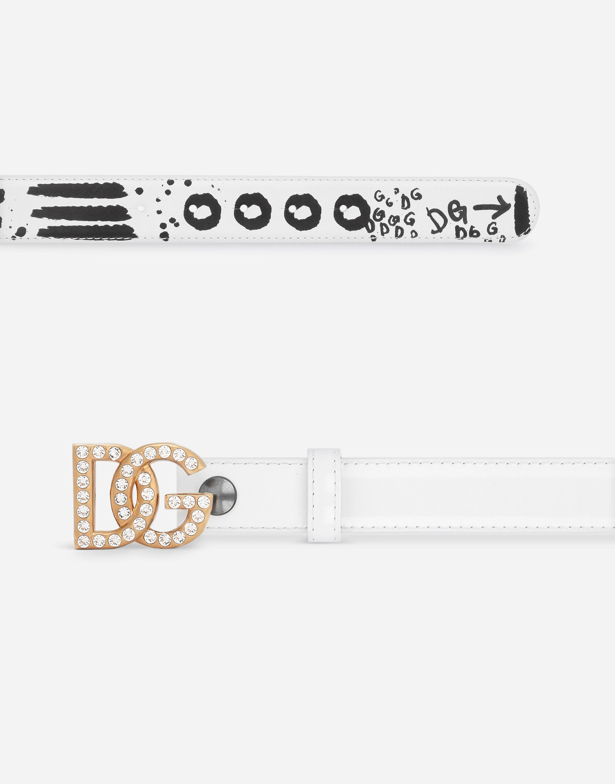 DOLCE&GABBANA ベルト ホワイト　ライトストーン ホワイトのウィメンズ ベルト シャイニーカーフスキン DGライン