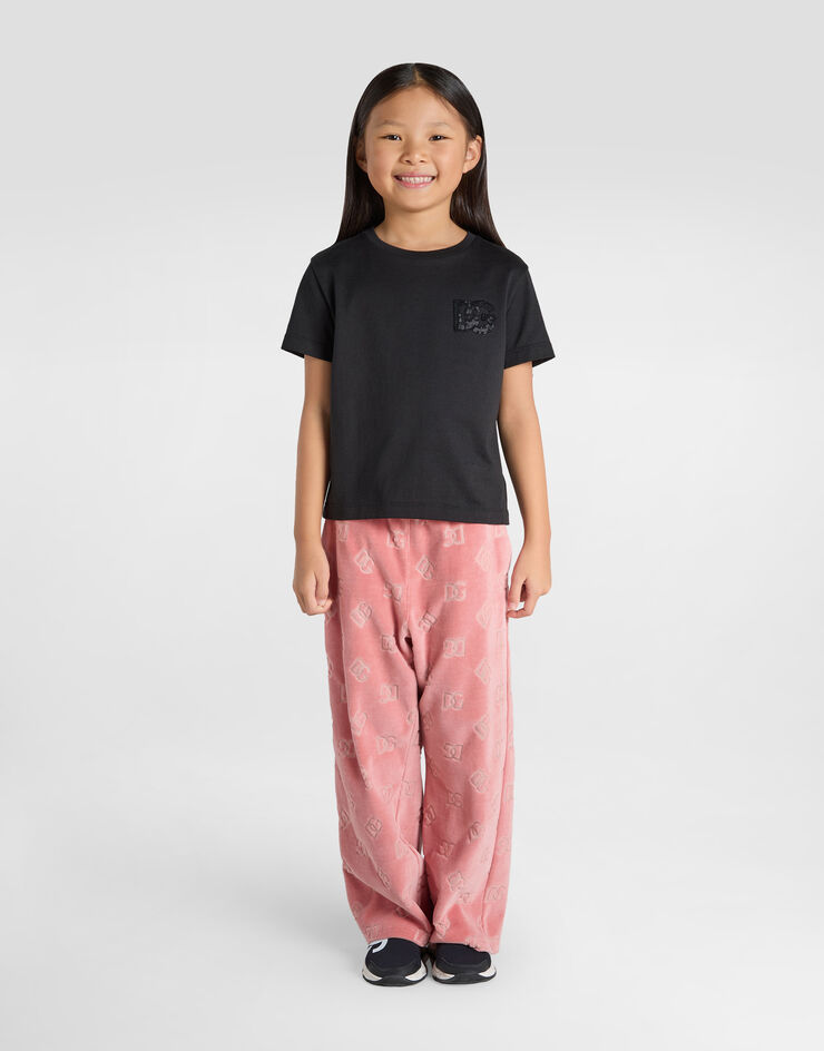 Dolce & Gabbana Chenille jogging pants with jacquard DG logo Pink L5JPF8FJ7DL