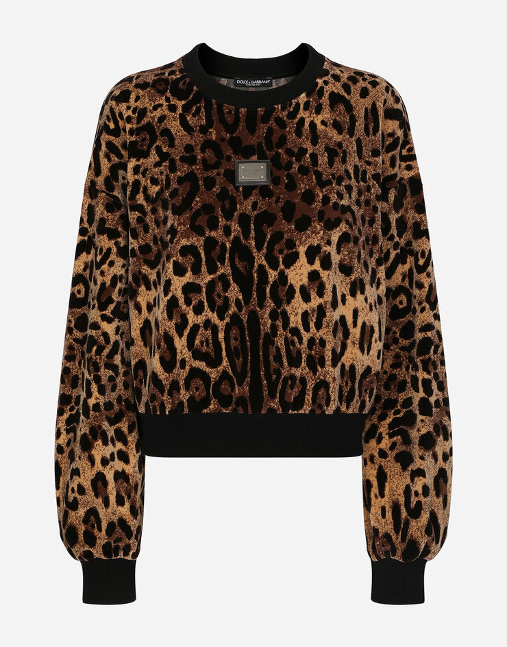 Dolce&Gabbana Sweat-shirt ras de cou en chenille jacquard léopard Multicolore F9R28TFJ7D5