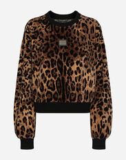 Dolce&Gabbana Round-neck chenille sweatshirt with jacquard leopard design Beige F9N83TFUGRR