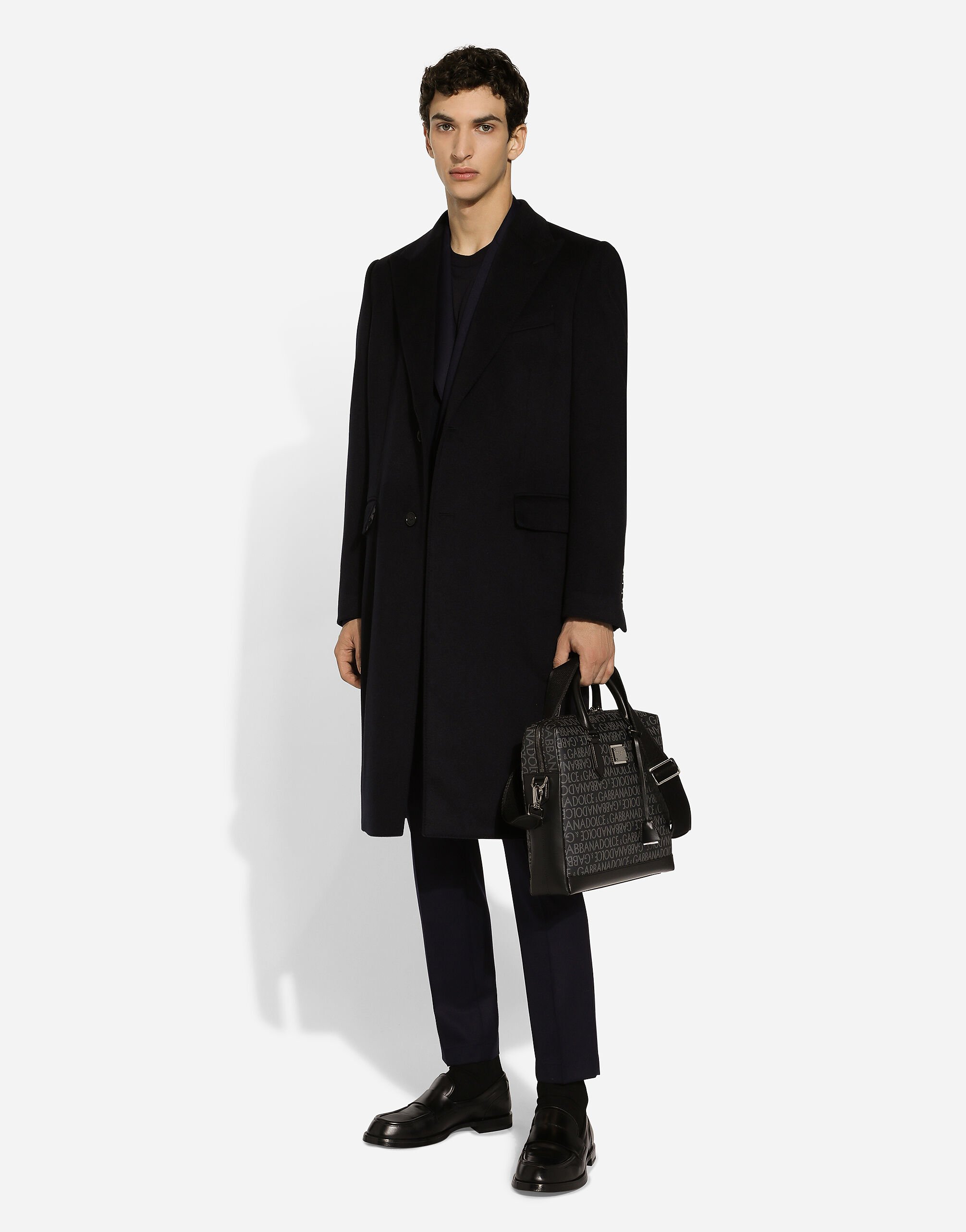 Single-breasted cashmere coat in Blue for Men
