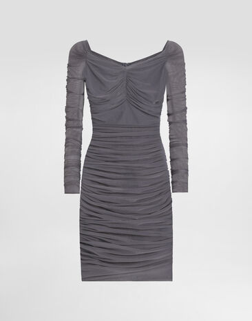 Dolce & Gabbana Vestido corto de tul ligero drapeado Gris F6ZA2TFLRDA