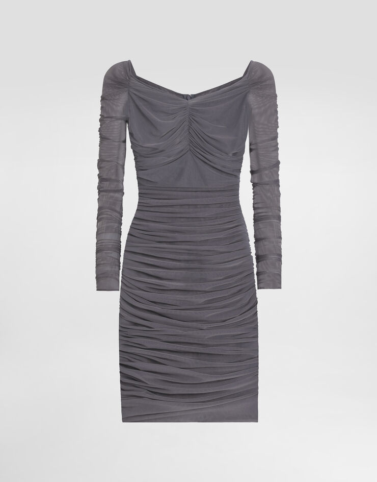 Dolce & Gabbana Short light tulle dress with draping Grey F6ZA2TFLRDA