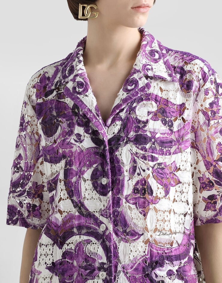 Dolce & Gabbana Majolica-print crochet lace shirt Multicolor F5T54THH5EU