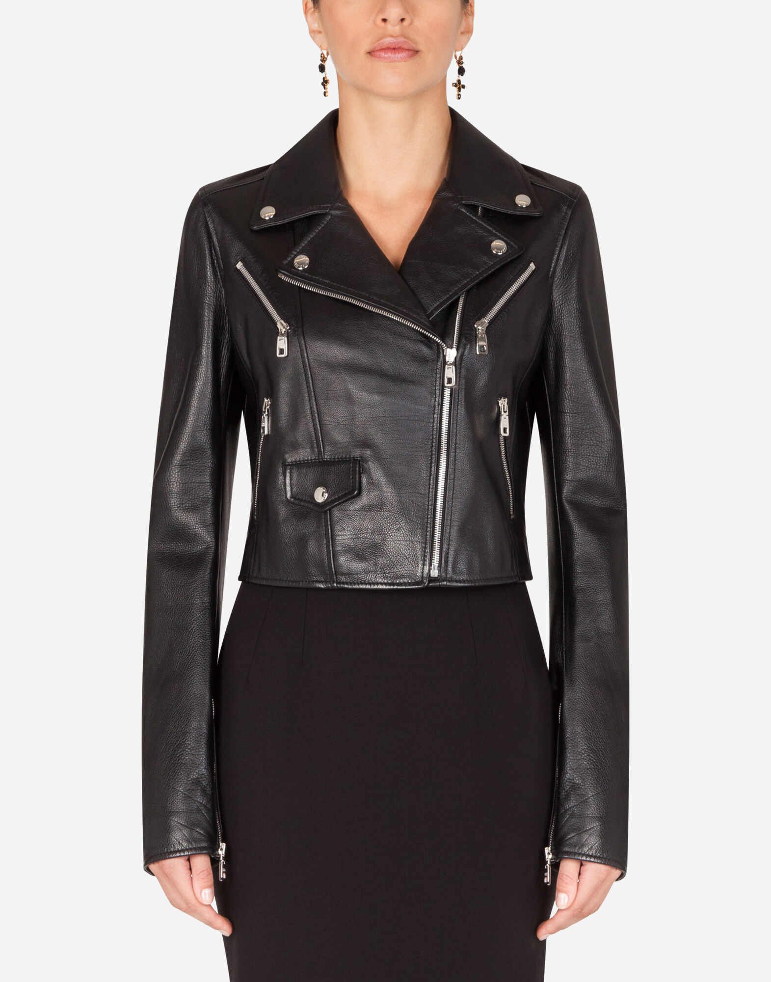 ジャケット DOLCE  GABBANA Women Outer F296YT FU21E 0000 Black Satin bomber jacket with tag in Black for Girls | Dolce&Gabbana®