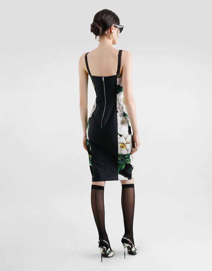 Dolce & Gabbana فستان متوسط الطول من ماركيزيت مرن بطبعة غاردينيا مطبعة F6R3OTFSSK2