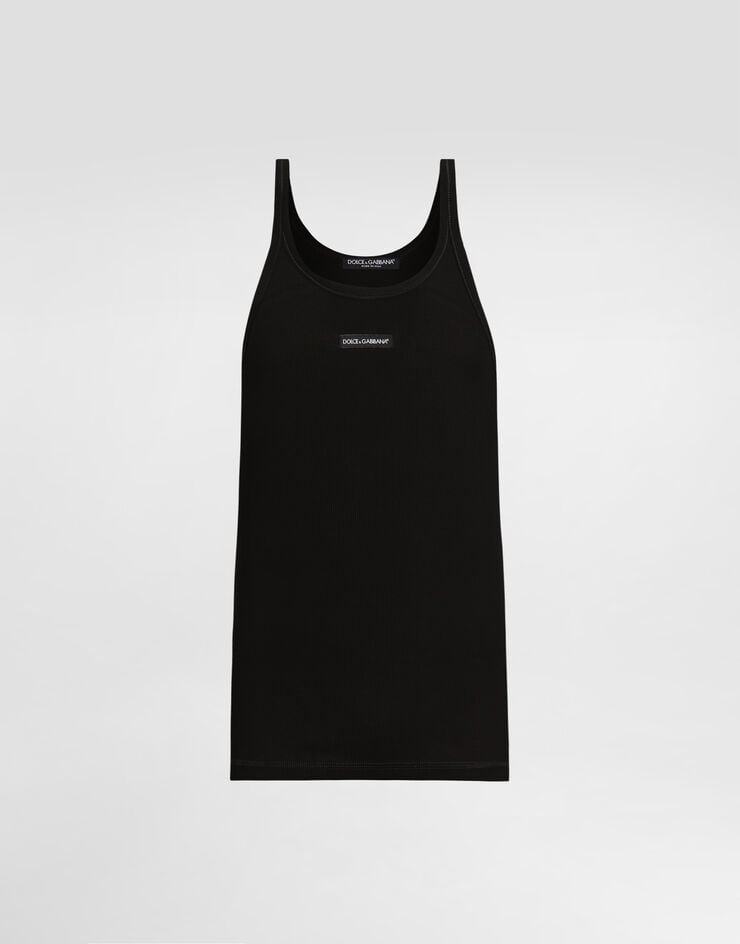 Dolce & Gabbana Camiseta sin mangas en algodón con estampado Black G8PA8TG7P3I