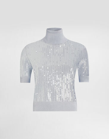 Dolce & Gabbana Turtle-neck sweater with sequin embroidery Grey FXW40ZJAIQ9
