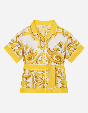 Dolce & Gabbana Camisa de sarga con estampado Maiolica amarillo Imprima LB4H48G7E1J