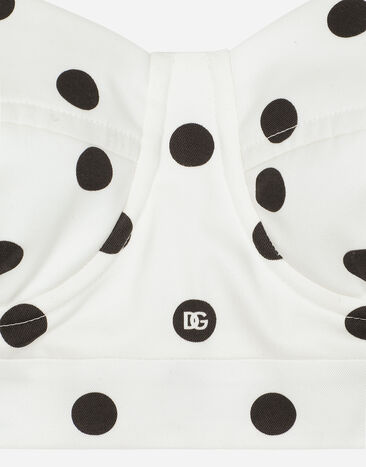 Dolce & Gabbana Cotton corset top with polka-dot print Print F7AA7TFSFNM
