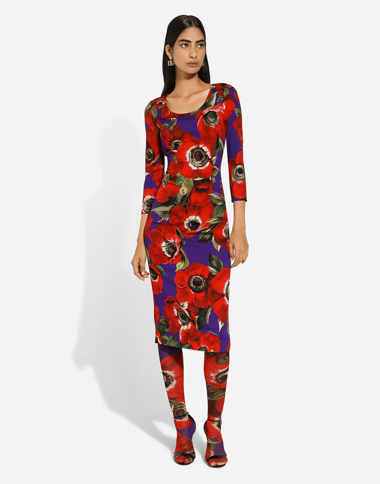 Dolce & Gabbana Charmeuse sheath dress with anemone print Print F6AWGTFSA55