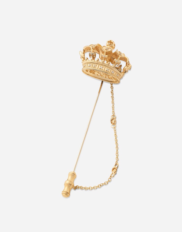 Dolce & Gabbana بروش دبوس عل شكل تاج باللونين الأصفر والأبيض الذهبي ومزين بخط ذهبي مجعد وشكل كروي ذهبي WPLK2GWYE01