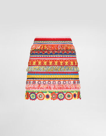 Dolce & Gabbana Short cotton skirt with embroidery Multicolor FXO47ZJGMHX