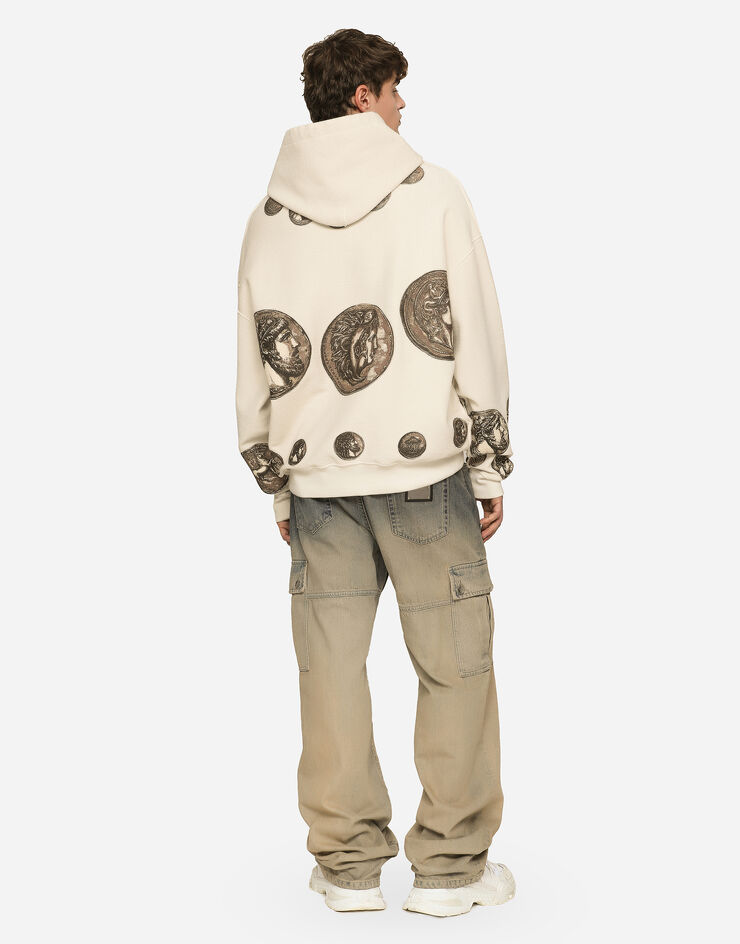 Dolce&Gabbana Coin print inside-out jersey hoodie Beige G9AKATG7JO8