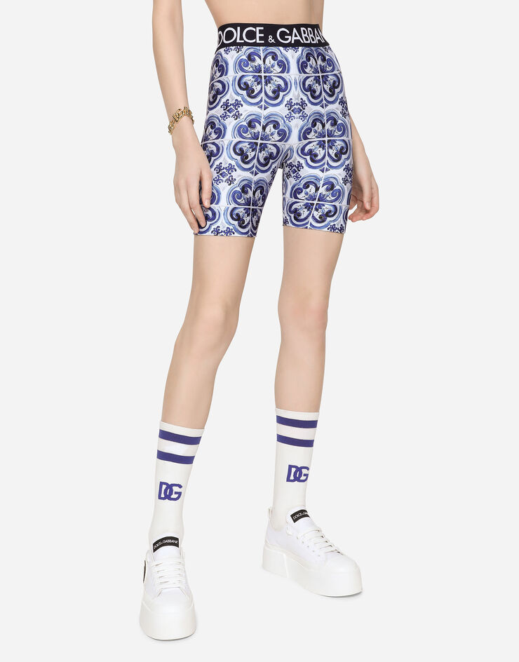 Dolce & Gabbana Short cycliste en jersey à imprimé majoliques Multicolore FTCKCTHPGAB
