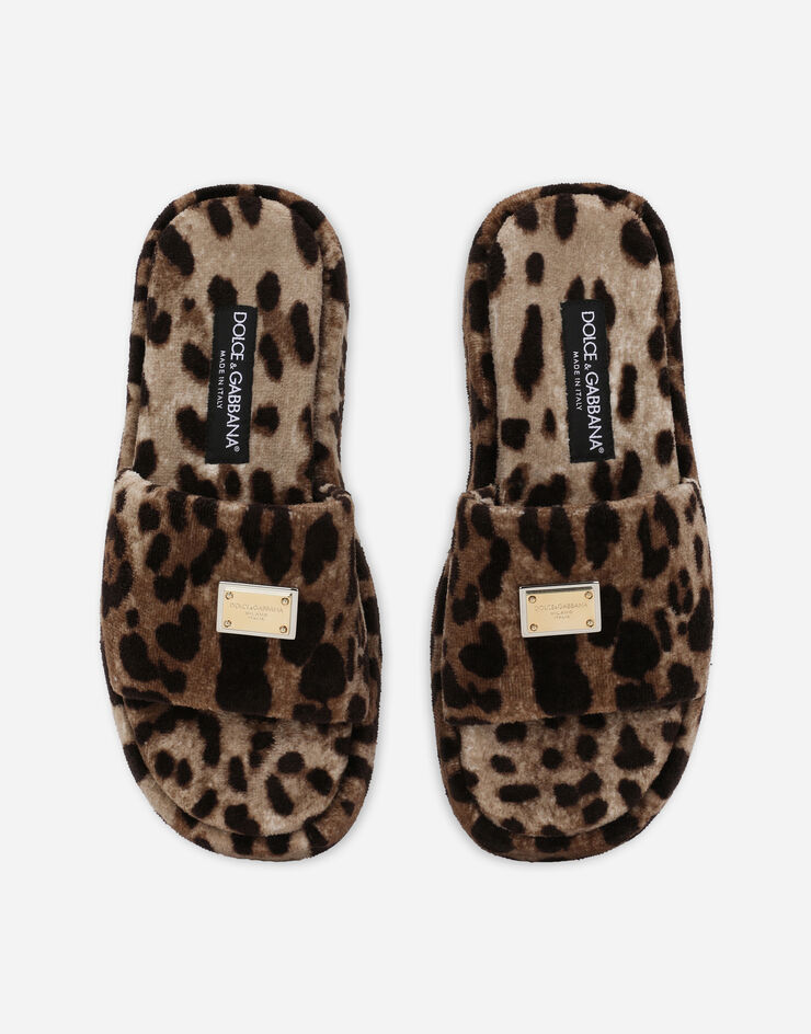 Dolce & Gabbana Leopard-print terrycloth sliders with tag with two plating finishes Animal Print CQ0544AM154
