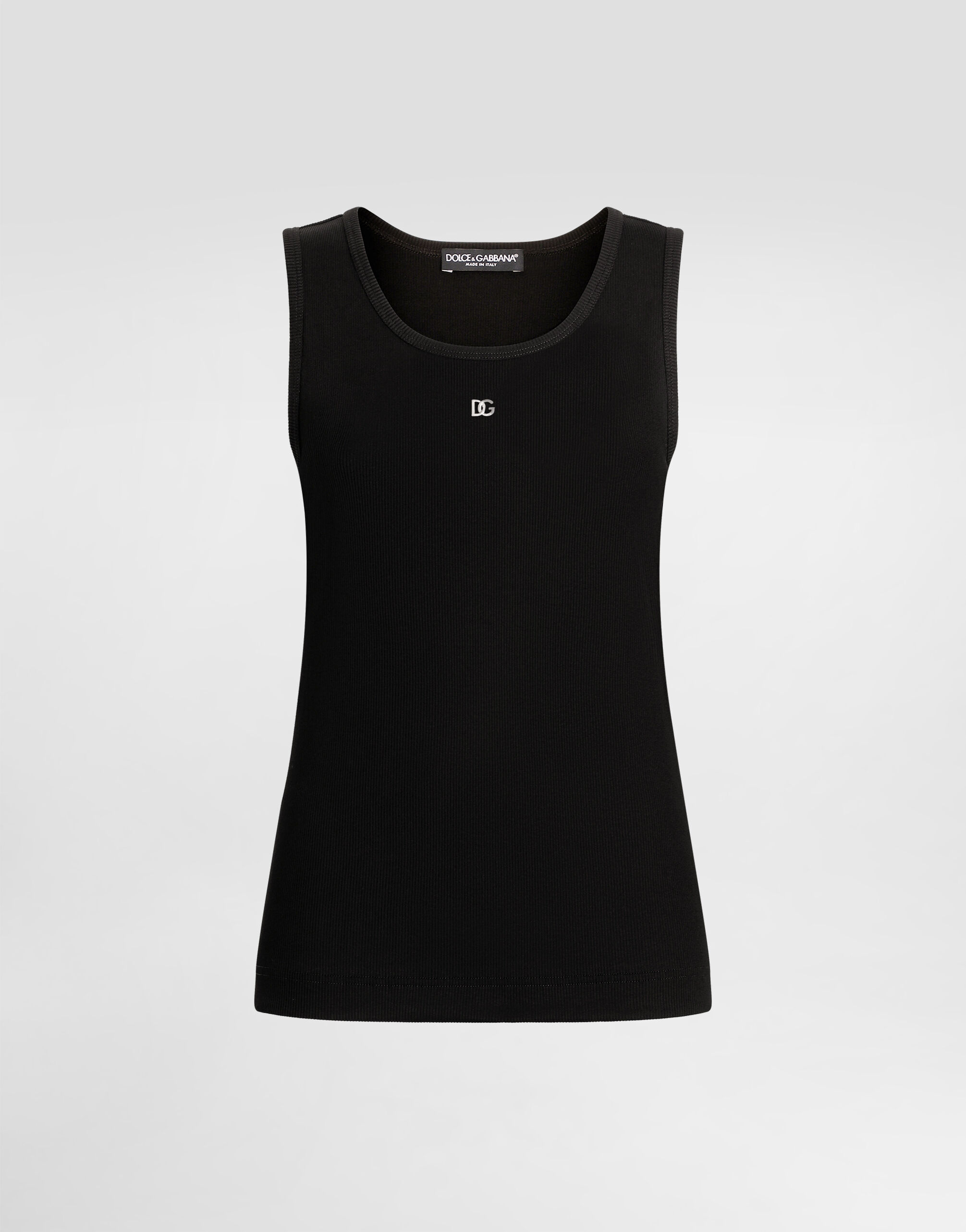 Fine-rib jersey tank top with DG logo pin in Black for Women