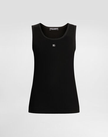 Dolce & Gabbana Fine-rib jersey tank top with DG logo pin Black F8V40TGDCX9
