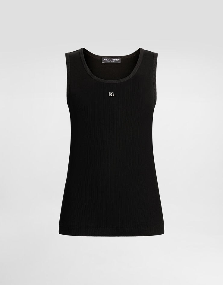 Dolce & Gabbana تانك توب جيرسي بتضليع دقيق ودبوس شعار DG أسود F8V40TGDCX9