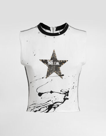 Dolce & Gabbana Jersey sleeveless t-shirt with print Multicolor F8W00TGDDHW