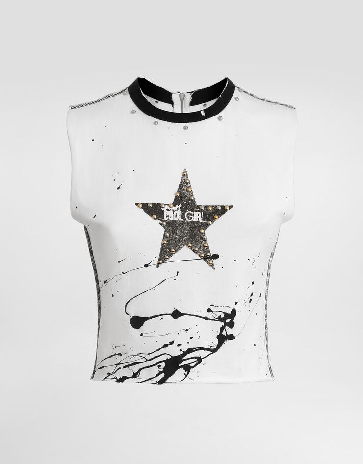 Dolce & Gabbana Jersey sleeveless t-shirt with print Multicolor F8W00TGDDHW
