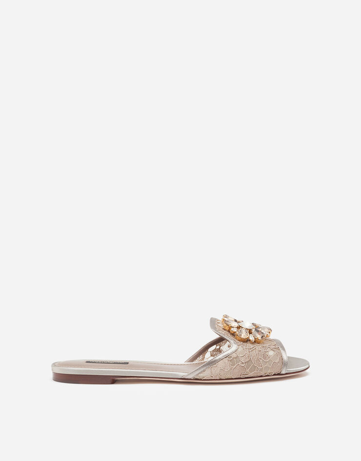 Dolce & Gabbana Lace rainbow slides with brooch detailing Brown CQ0023AL198
