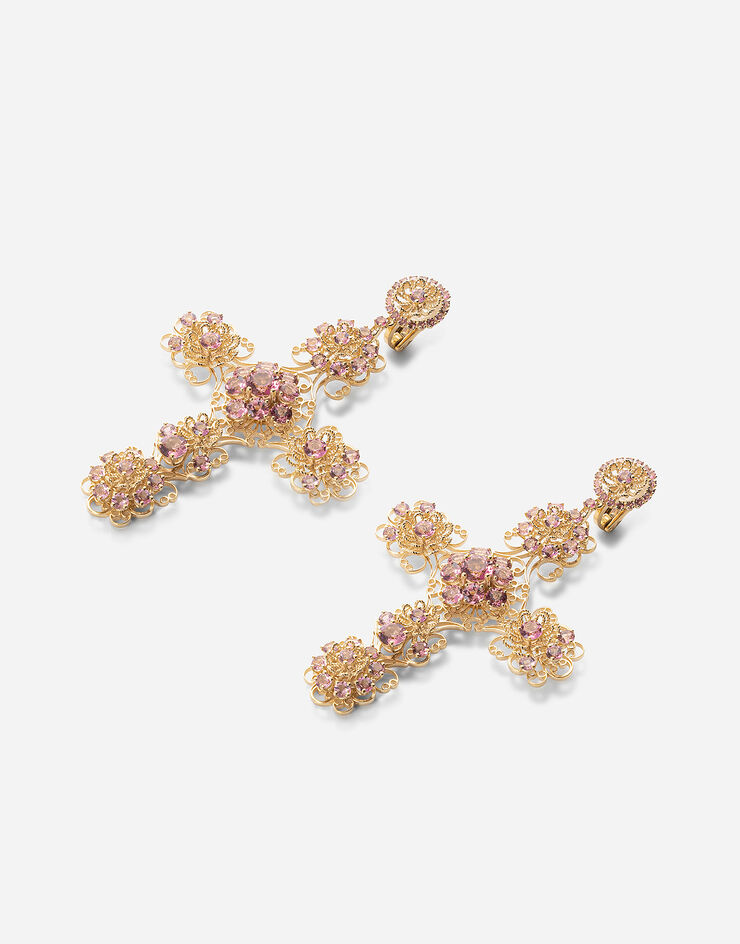 Dolce & Gabbana Boucles d’oreilles Pizzo en or jaune 18 ct avec tourmalines roses Doré WEFH5GWTOP5