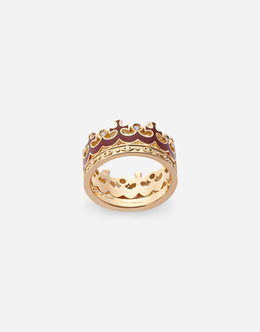 Dolce & Gabbana Кольцо Crown в форме короны с эмалью бургундского цвета и бриллиантами ЗОЛОТОЙ WRLK3GWYEBD