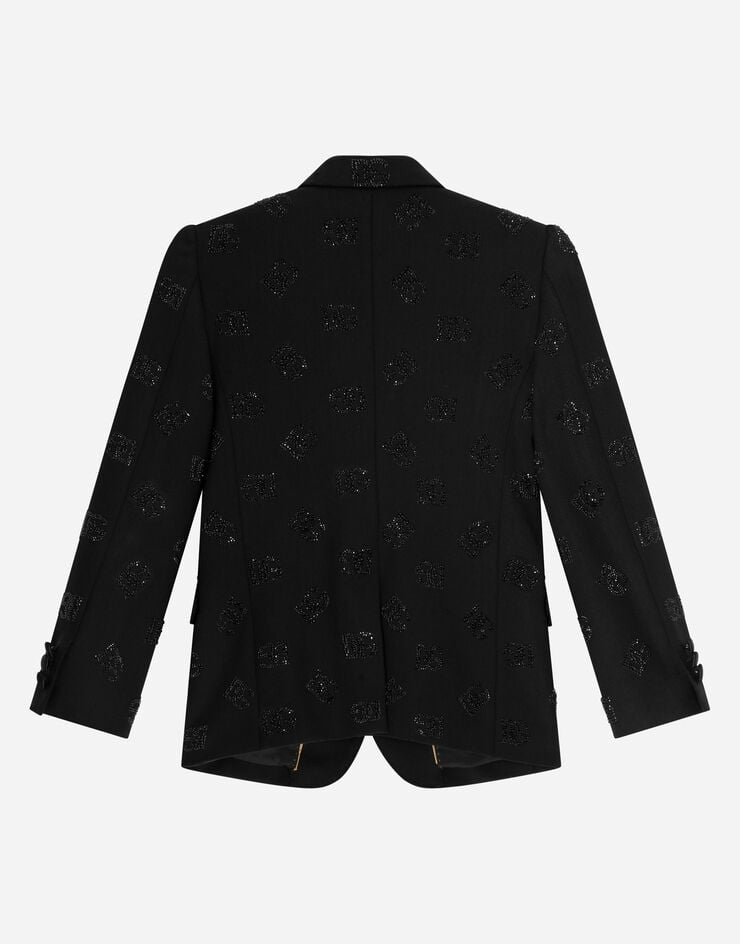 DolceGabbanaSpa Chaqueta clásica Sicilia de lana con dos botones y motivo integral del logotipo de strass termoadhesivos Noir L41J75G7J8K