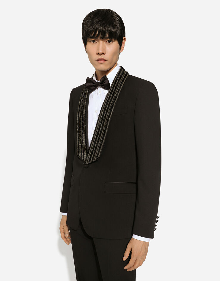 Dolce & Gabbana Single-breasted jacket with embroidered shawl collar Black G2TD7ZGH617