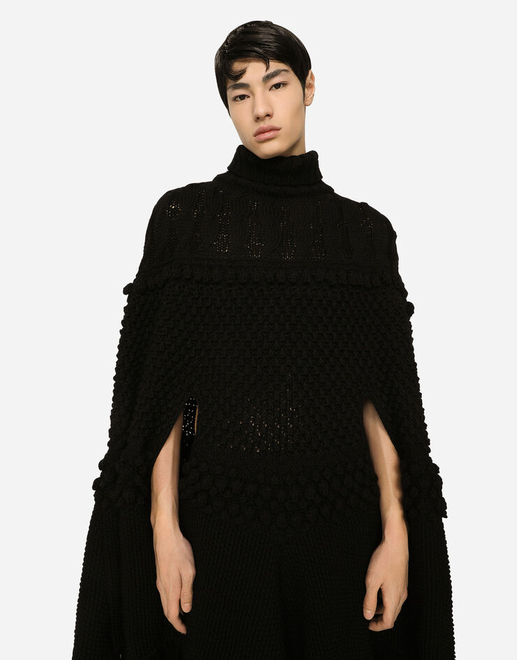 Dolce&Gabbana High-necked wool patchwork knit cape Black GXS05TJAWA7
