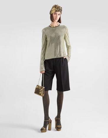 Dolce & Gabbana Langarm-Pullover aus Crystal Mesh Gold F7AK6ZFLSK3