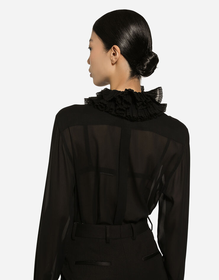 Dolce & Gabbana Georgette shirt with pleated cuffs and collar details Black F5S22TFUAFU