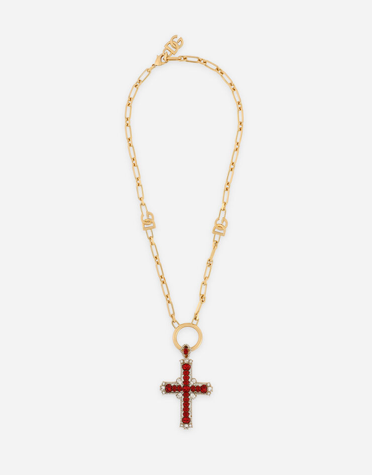 Dolce & Gabbana Chain necklace with cross and red crystals Red WNP3S4W1111