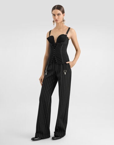 Dolce & Gabbana Lace and elasticated fabric bodysuit with deep neckline and conical cups Black F7AR0TGDC1O