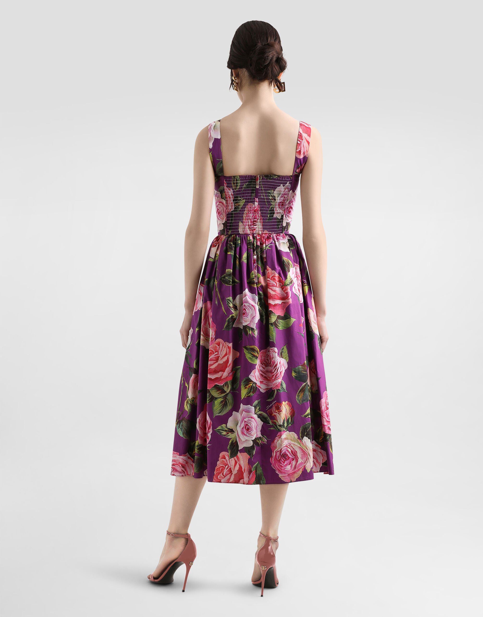 Short cotton dress with floral print and tie details in