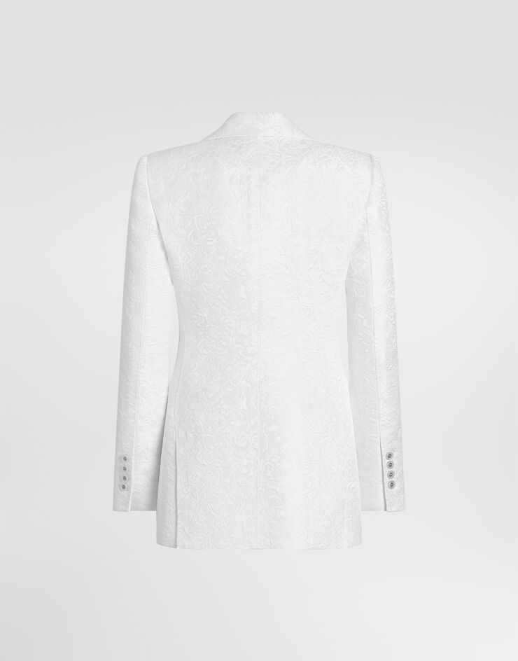 Dolce & Gabbana Chaqueta Turlington en brocado con botonadura simple White F29UCTHJMR4