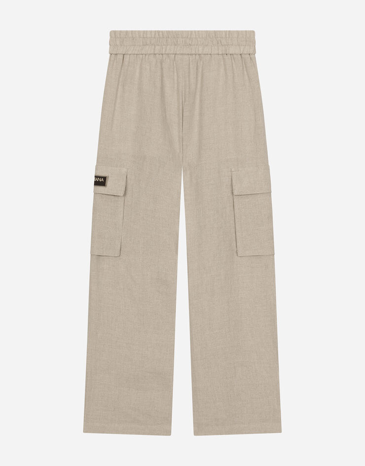 Dolce & Gabbana Cargohose aus Leinen mit Logoetikett Beige L44P42G7NWR