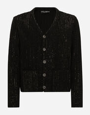 Dolce & Gabbana Wool fisherman’s rib cardigan with sequins Black GXX36TJCVS6