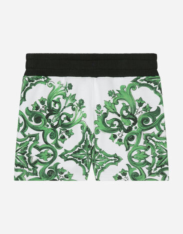 Dolce & Gabbana Jersey shorts with green majolica print Print L1JQT8II7EI