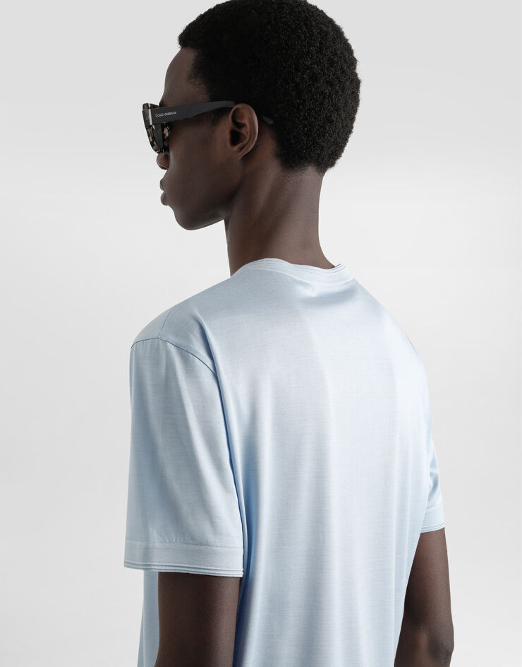 Dolce & Gabbana Short-sleeved silk t-shirt Azure G8ST1THU7UQ
