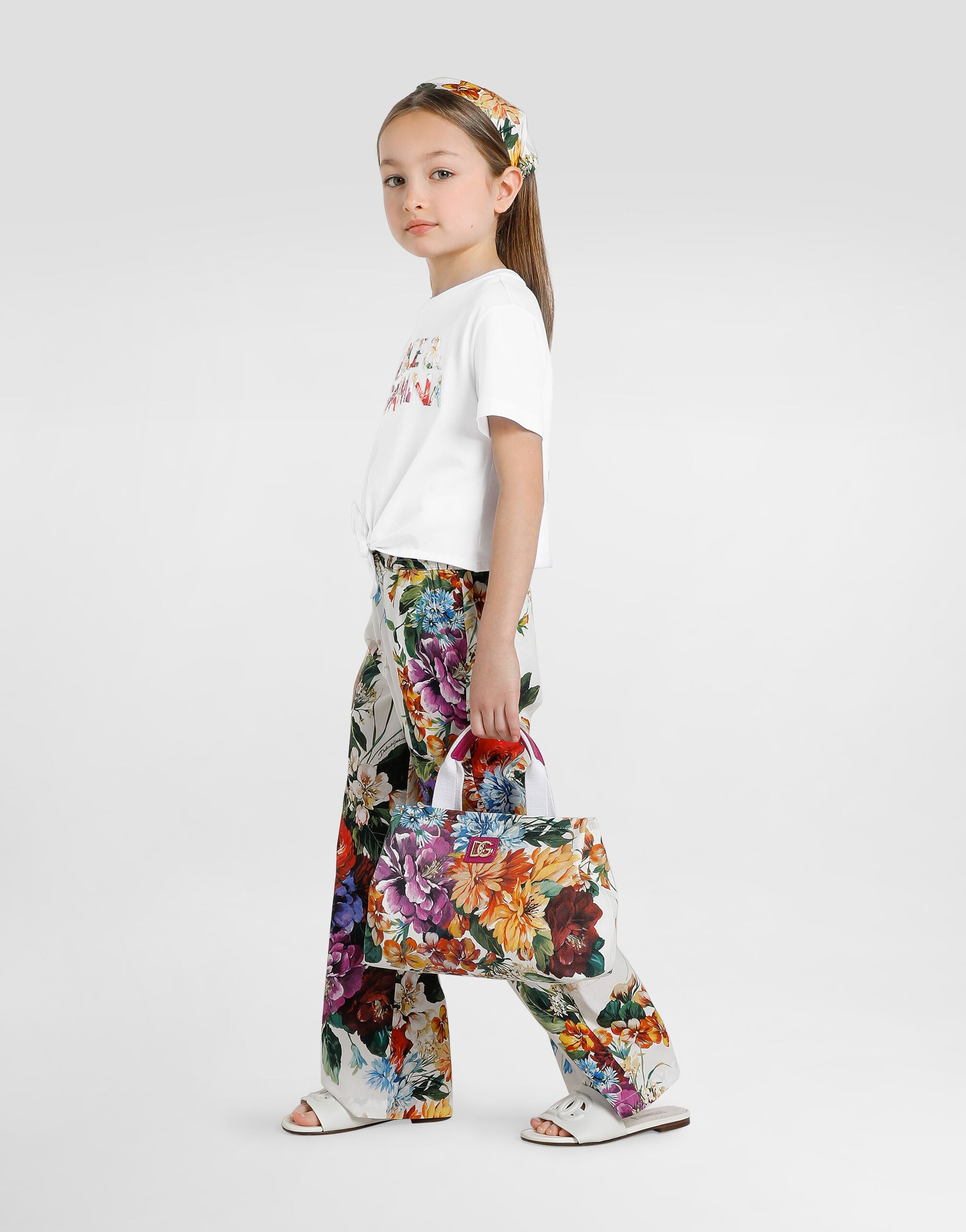 ホワイトのガールズ DOLCE&GABBANAプリント ショートスリーブ Tシャツ