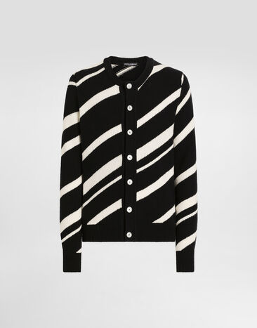 Dolce & Gabbana Long-sleeved cotton cardigan with stripe inlay Multicolor GXVB1TJFMMS